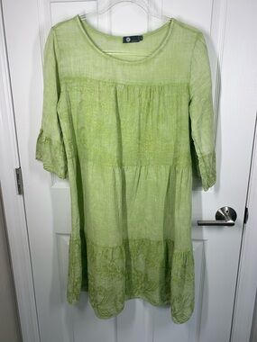 M Made in Italy green embroidered cotton dress size XS